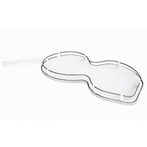 White plastic corner base with a 500mm fascia, featuring a Nucola corner mechanism and universal handing, designed for efficient storage solutions.