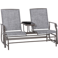 Grey metal double swing chair glider with two seats, armrests, and a central table by Outsunny.