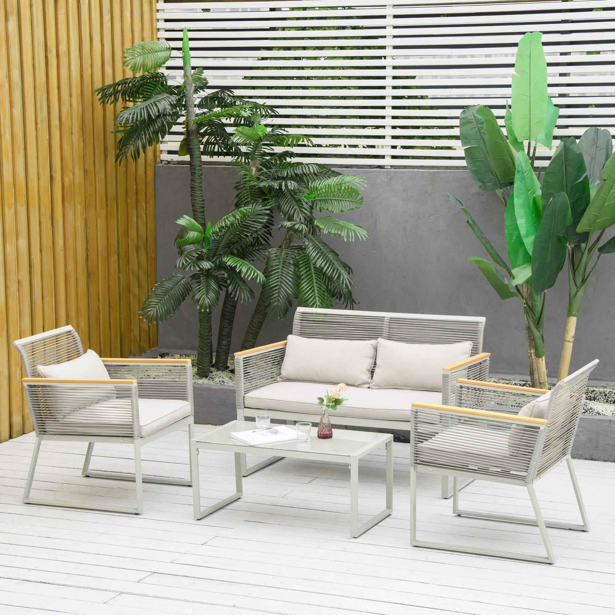 4-Seater PE Rattan Garden Sofa Set - Modern Wicker, Weather-Resistant, Glass Table | Wowcher - image 2