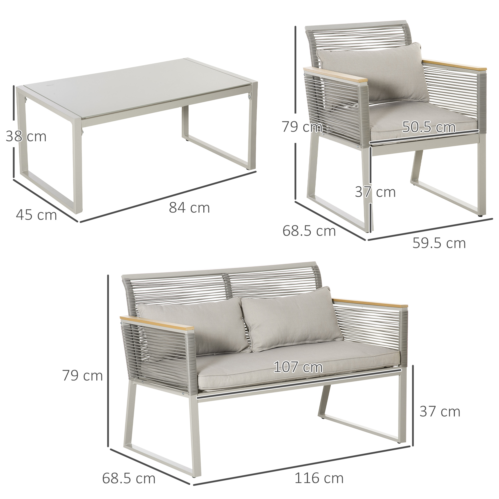 4-Seater PE Rattan Garden Sofa Set - Modern Wicker, Weather-Resistant, Glass Table | Wowcher - image 3