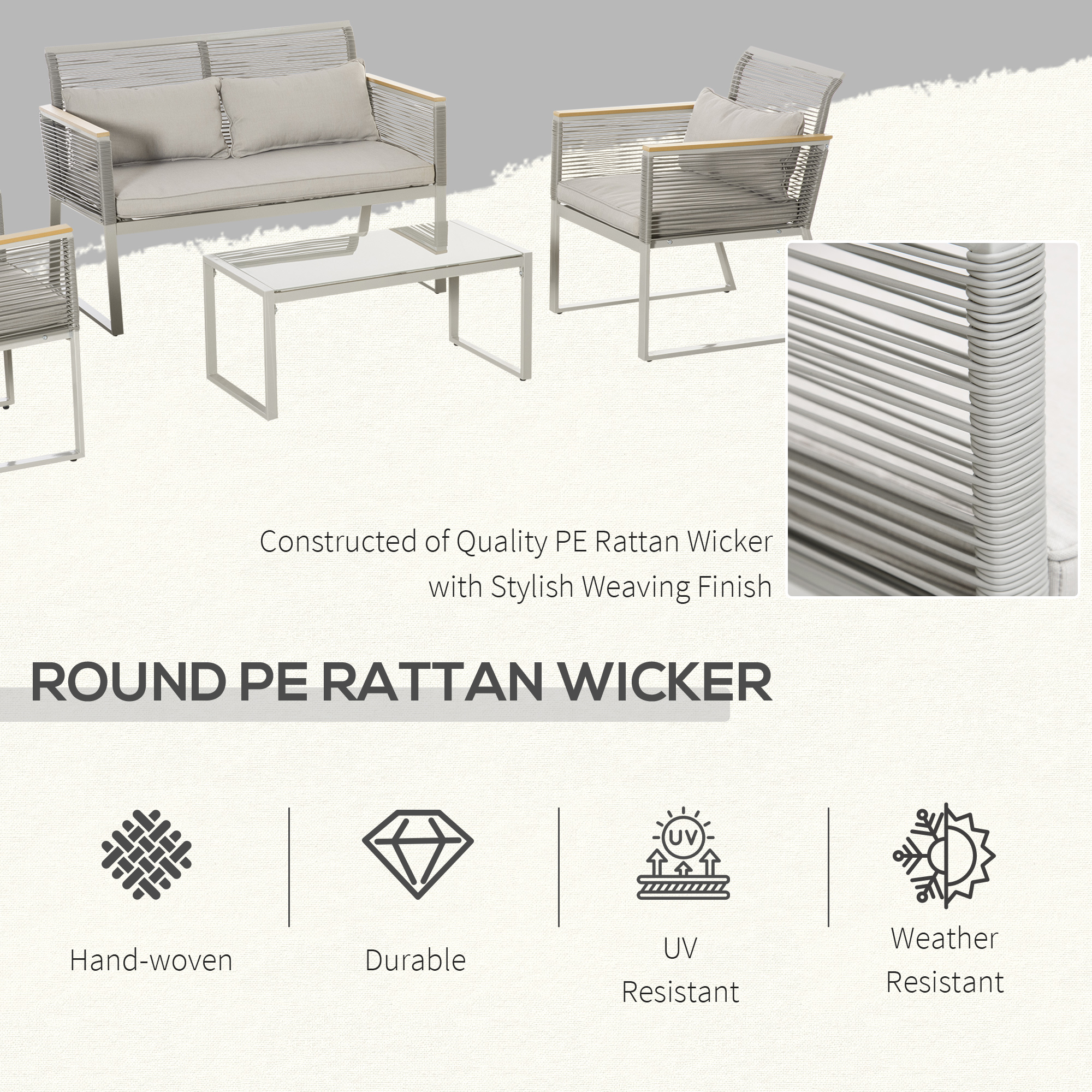 4-Seater PE Rattan Garden Sofa Set - Modern Wicker, Weather-Resistant, Glass Table | Wowcher - image 4