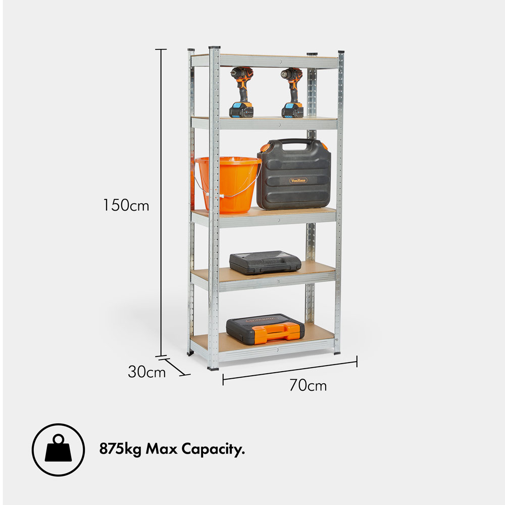 5-Tier Galvanised Steel Corner Shelving Unit x5 – Silver (150 x 70cm) - image 4