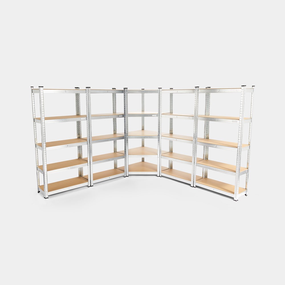 5-Tier Galvanised Steel Corner Shelving Unit x5 – Silver (180 x 90 x 40cm) - image 2