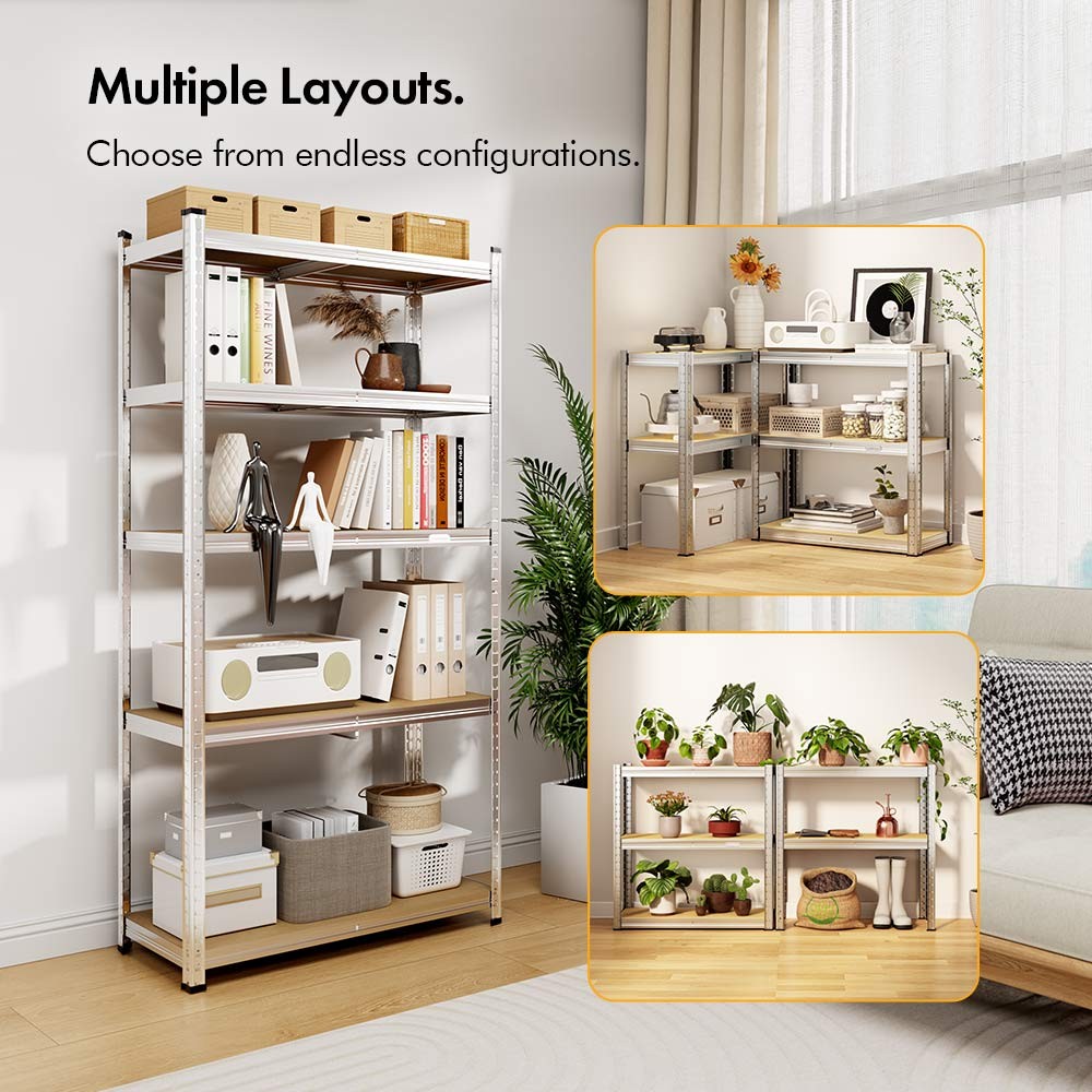 5-Tier Galvanised Steel Shelving Unit x2 – Silver (180 x 90 x 40cm) - image 2