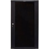 Black Adastra 19" rack cabinet with glass door, 22U height, 450mm depth, and secure lock.