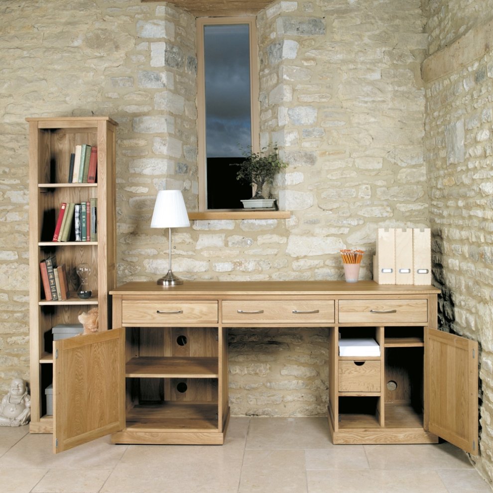Baumhaus Mobel 2 Door 2 Drawer Large Hidden Office Desk Oak - image 2