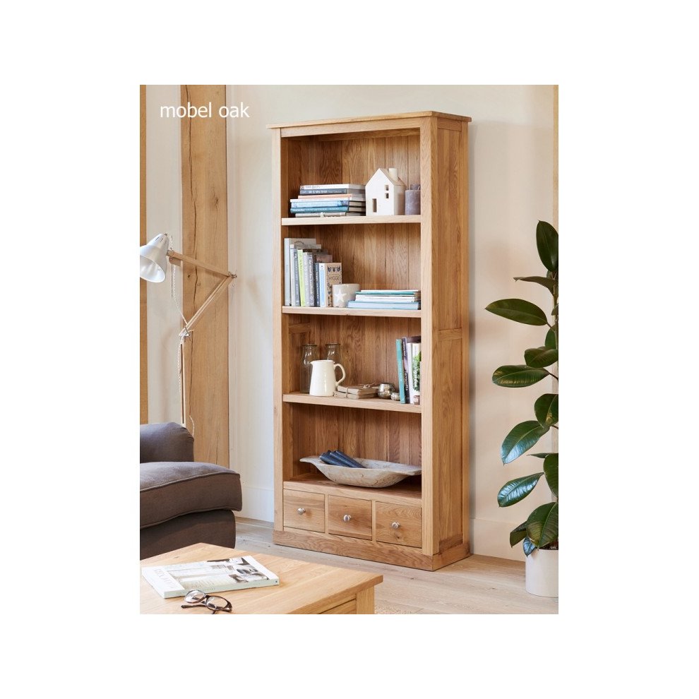 Baumhaus Mobel 4 Shelf 3 Drawer Oak Large Bookcase - image 2