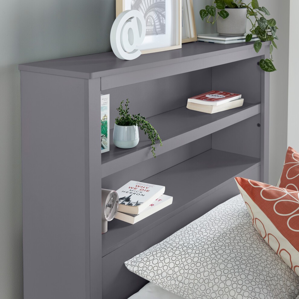 Bedmaster Enzo Grey Single 3 Drawer Wooden Bed with Bookcase Headboard - image 4