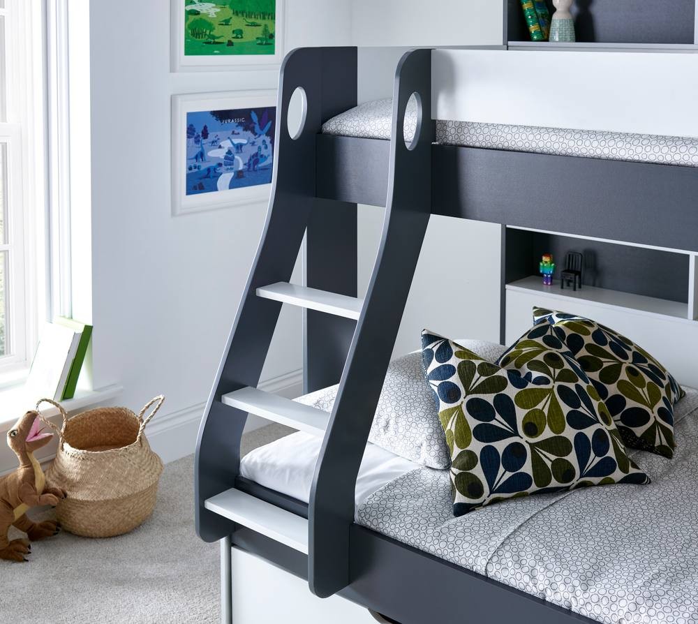 Bedmaster Oliver Grey and White Triple Sleeper Single Drawer Bunk Bed with Spring Mattresses - image 5