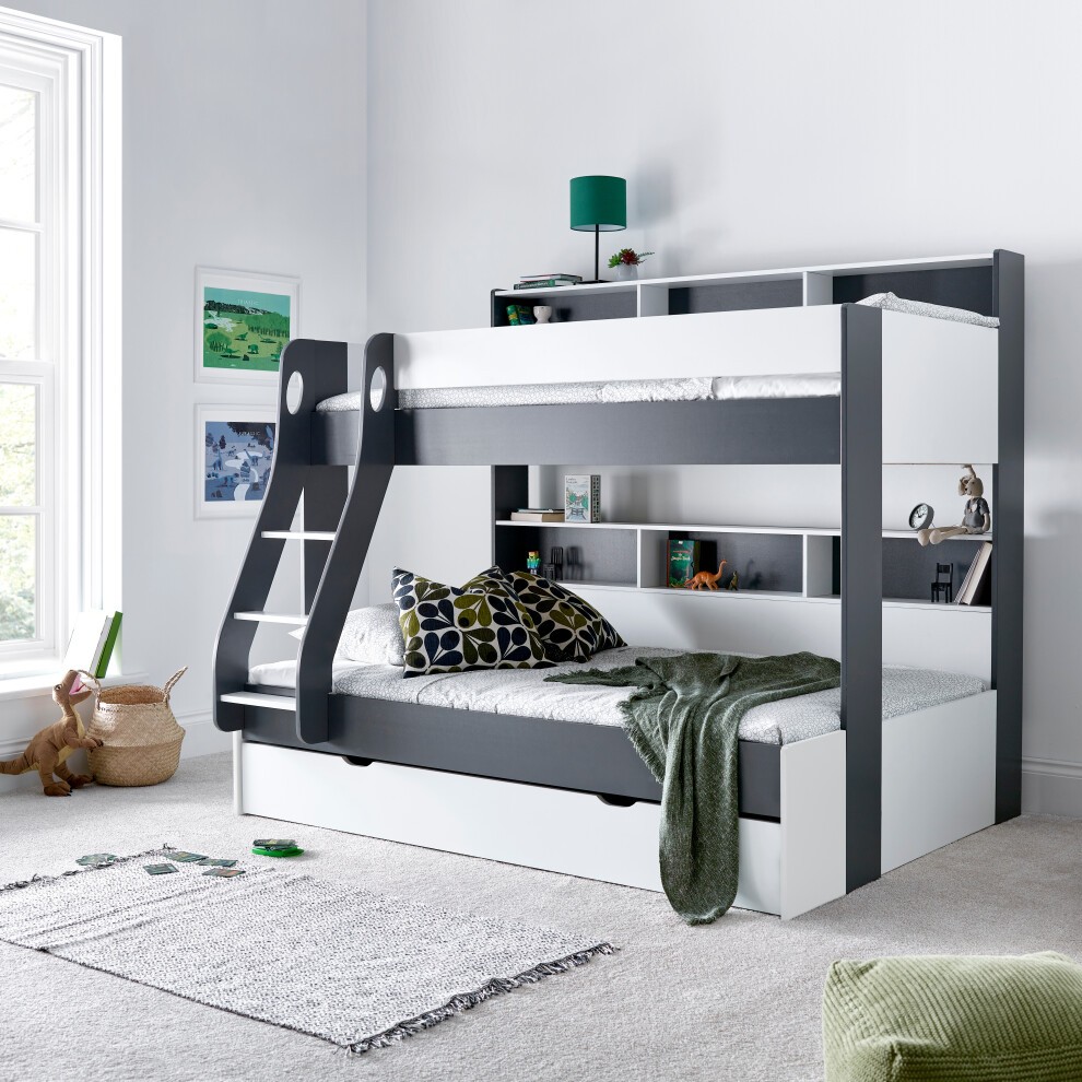 Bedmaster Oliver Grey and White Triple Sleeper Single Drawer Bunk Bed - image 2