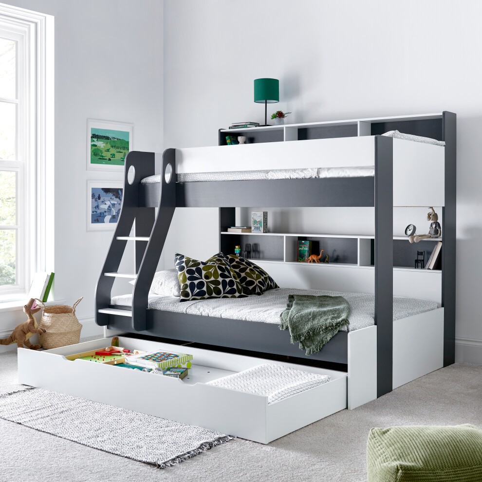 Bedmaster Oliver Grey and White Triple Sleeper Single Drawer Bunk Bed - image 3