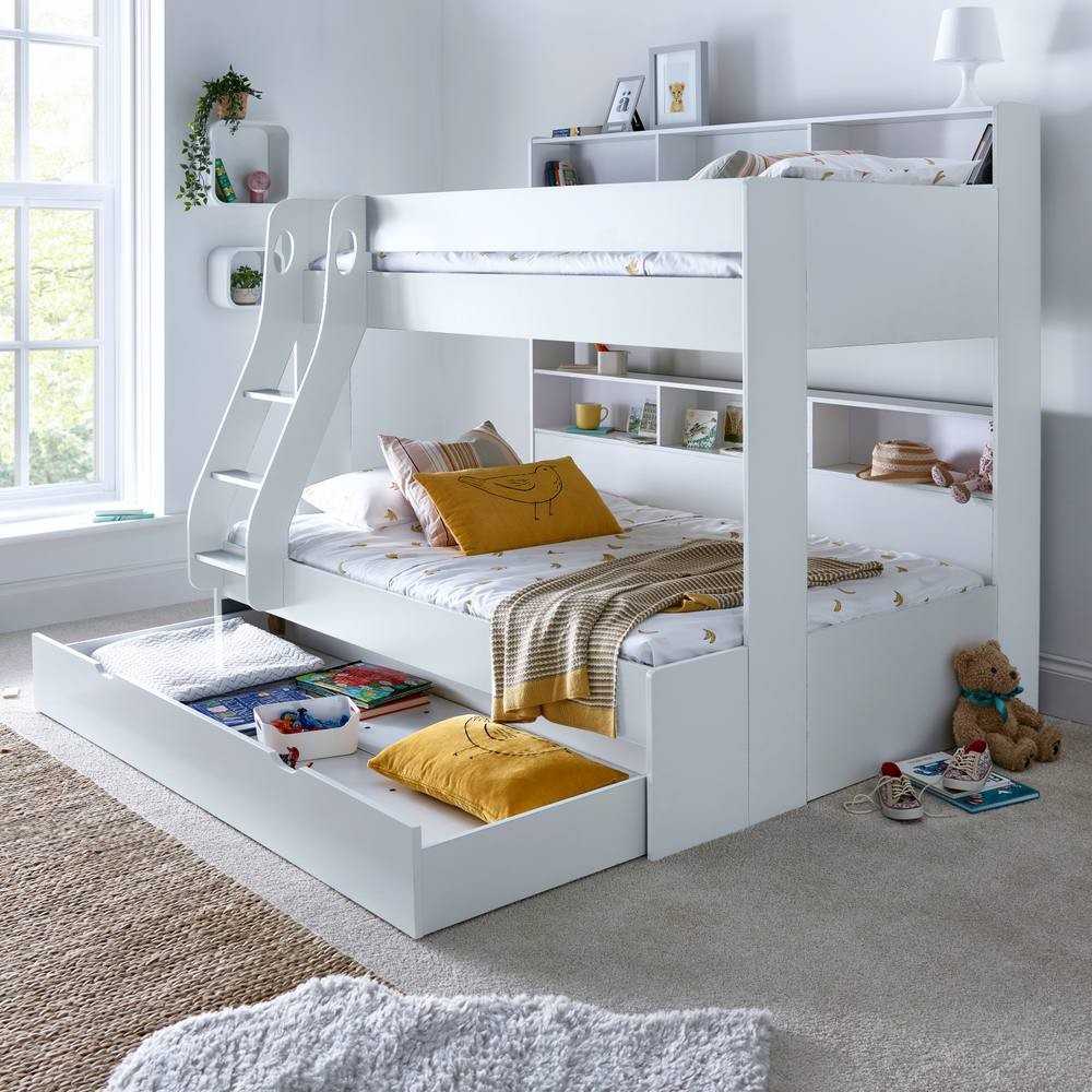 Bedmaster Oliver White Triple Sleeper Single Drawer Bunk Bed with Pocket Sprung Mattresses - image 2