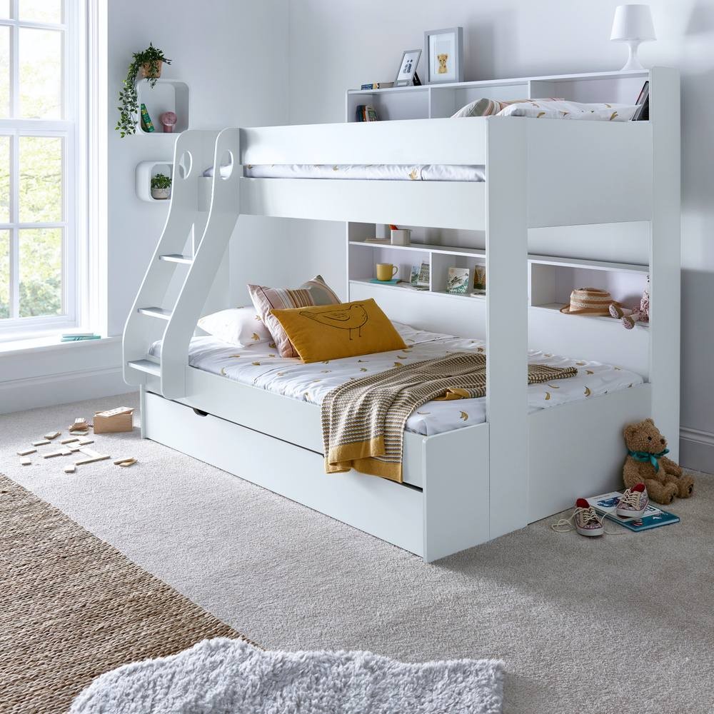 Bedmaster Oliver White Triple Sleeper Single Drawer Bunk Bed with Pocket Sprung Mattresses - image 3