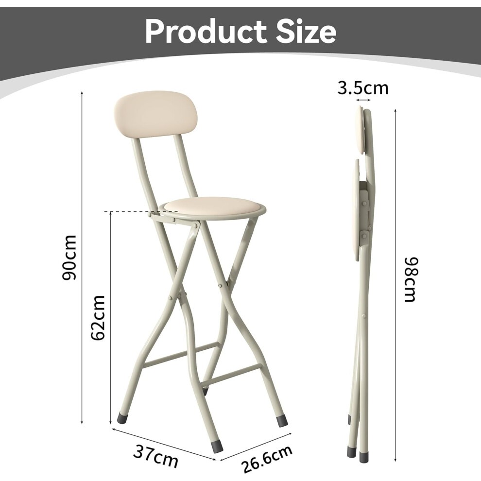 Beige Padded Folding Breakfast Bar Stool Set of 4 - image 2