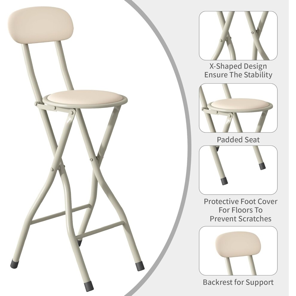 Beige Padded Folding Breakfast Bar Stool Set of 4 - image 3