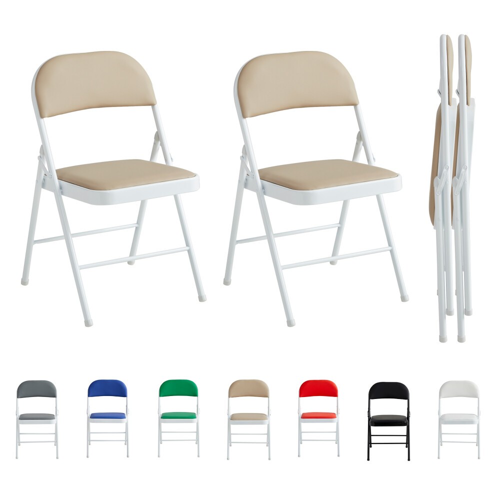 Beige Padded Folding Metal Dining Chair Set of 2 - image 2