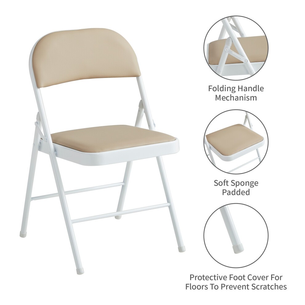 Beige Padded Folding Metal Dining Chair Set of 2 - image 4