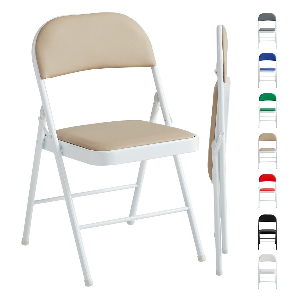 Beige Padded Folding Metal Dining Chair - image 2