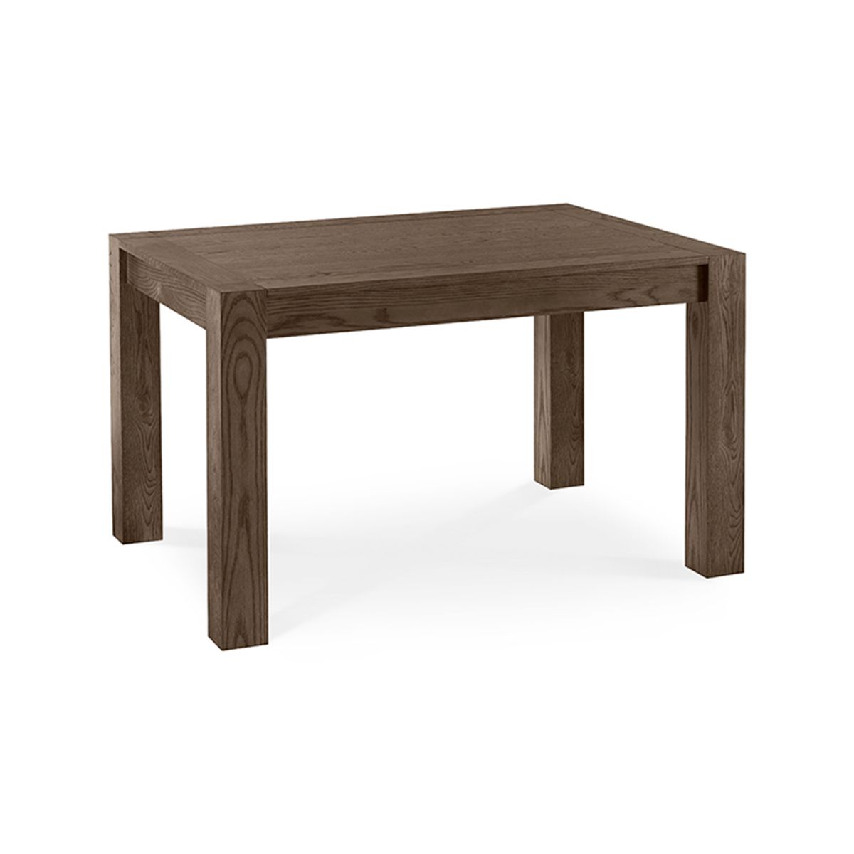Dark oak small end extension table with a rectangular top and sturdy square legs, showcasing a rich brown finish and a modern, minimalist design.