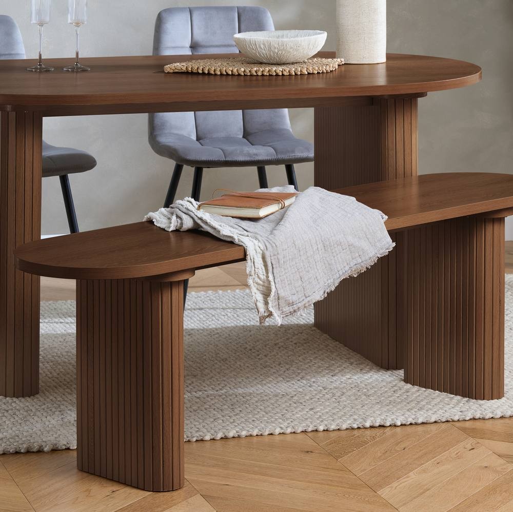 Birlea Axel Brown and Grey 4 Seater Oval Fluted Dining Bench Set - image 2