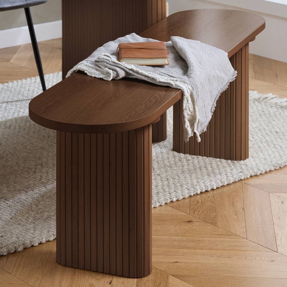 Birlea Axel Brown and Grey 4 Seater Oval Fluted Dining Bench Set - image 3