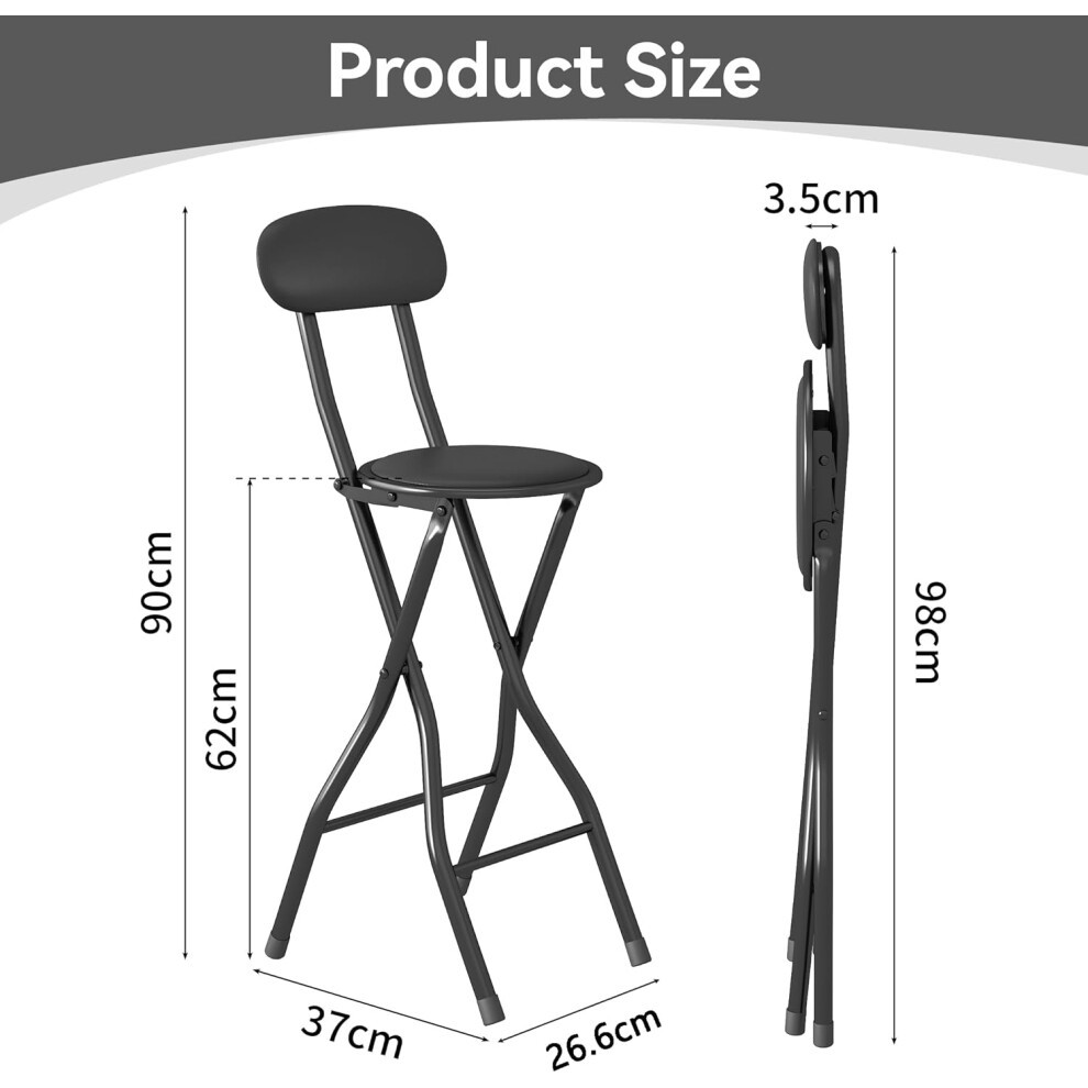 Black Padded Folding Breakfast Bar Stool Set of 4 - image 2