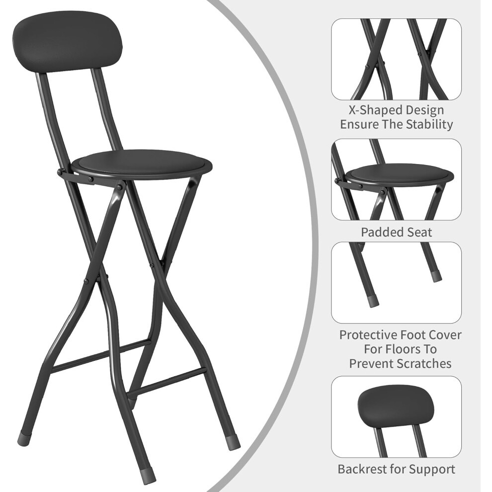 Black Padded Folding Breakfast Bar Stool Set of 4 - image 3