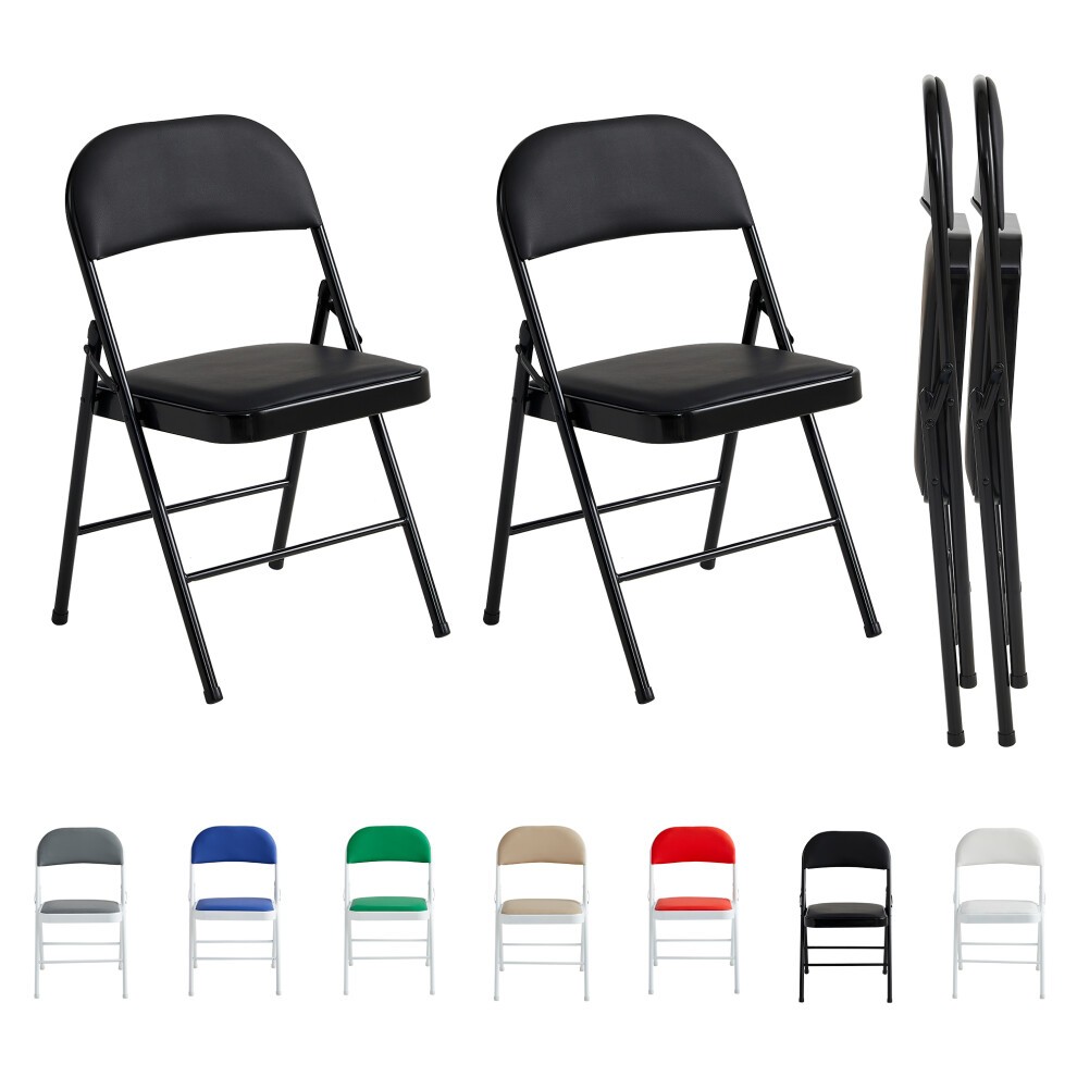 Black Padded Folding Metal Dining Chair Set of 2 - image 2