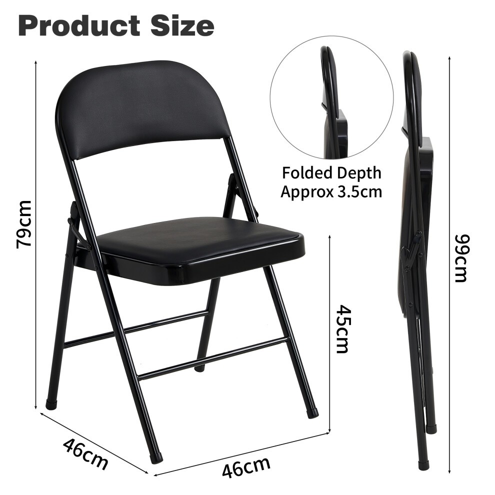 Black Padded Folding Metal Dining Chair Set of 2 - image 3