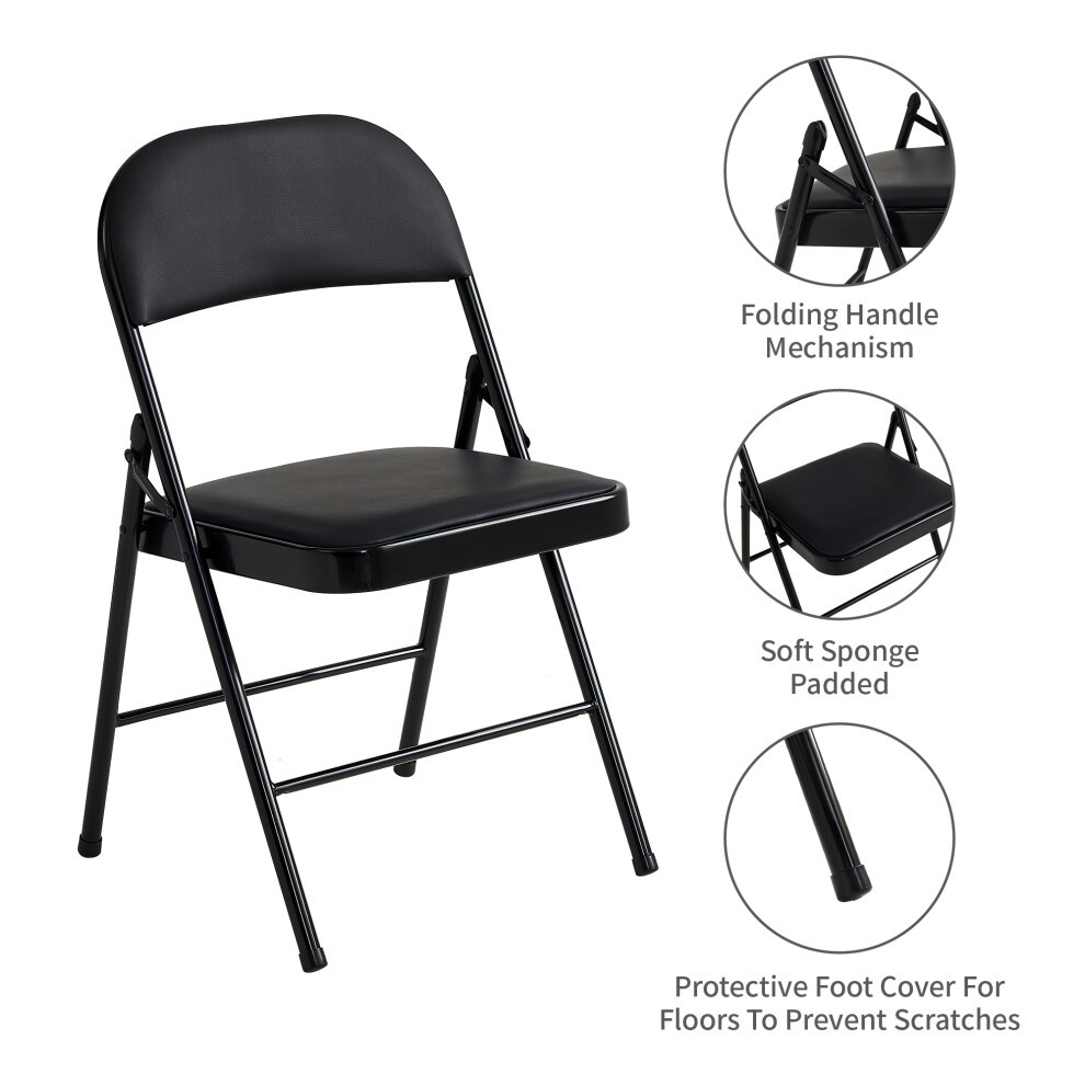 Black Padded Folding Metal Dining Chair Set of 2 - image 4