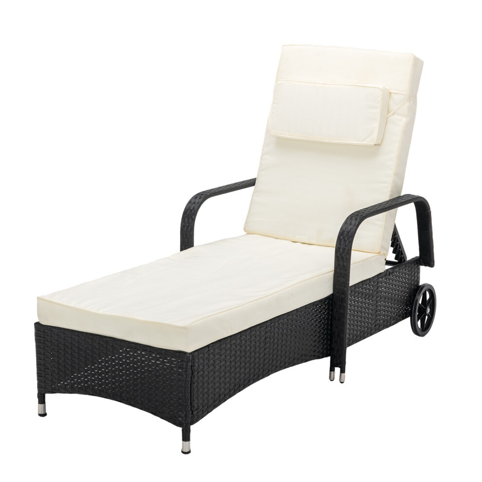 Black Rattan Reclining Sun Lounger with Wheels - image 2