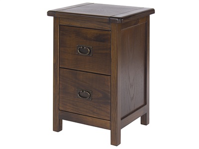 Brown wooden bedside cabinet featuring two drawers with metal handles and a simple, classic design, ideal for small spaces.