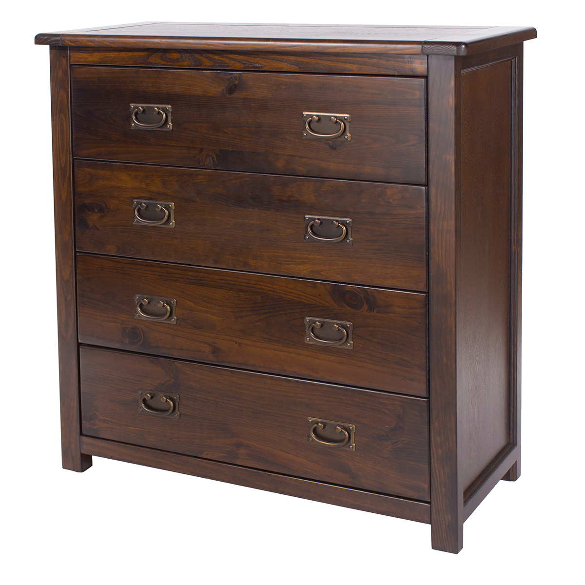 Brown wooden 4-drawer chest featuring a classic design, sturdy construction, and metal handles, ideal for storage and organization in any room.