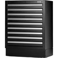 Black Bunker Modular 9 Drawer Floor Cabinet with sleek horizontal silver handles and sturdy design.