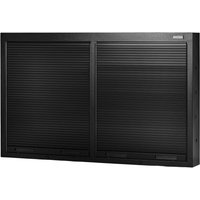 Black Bunker Modular Tambour Door Wall Cabinet with dual sliding doors and a sleek, ribbed design.