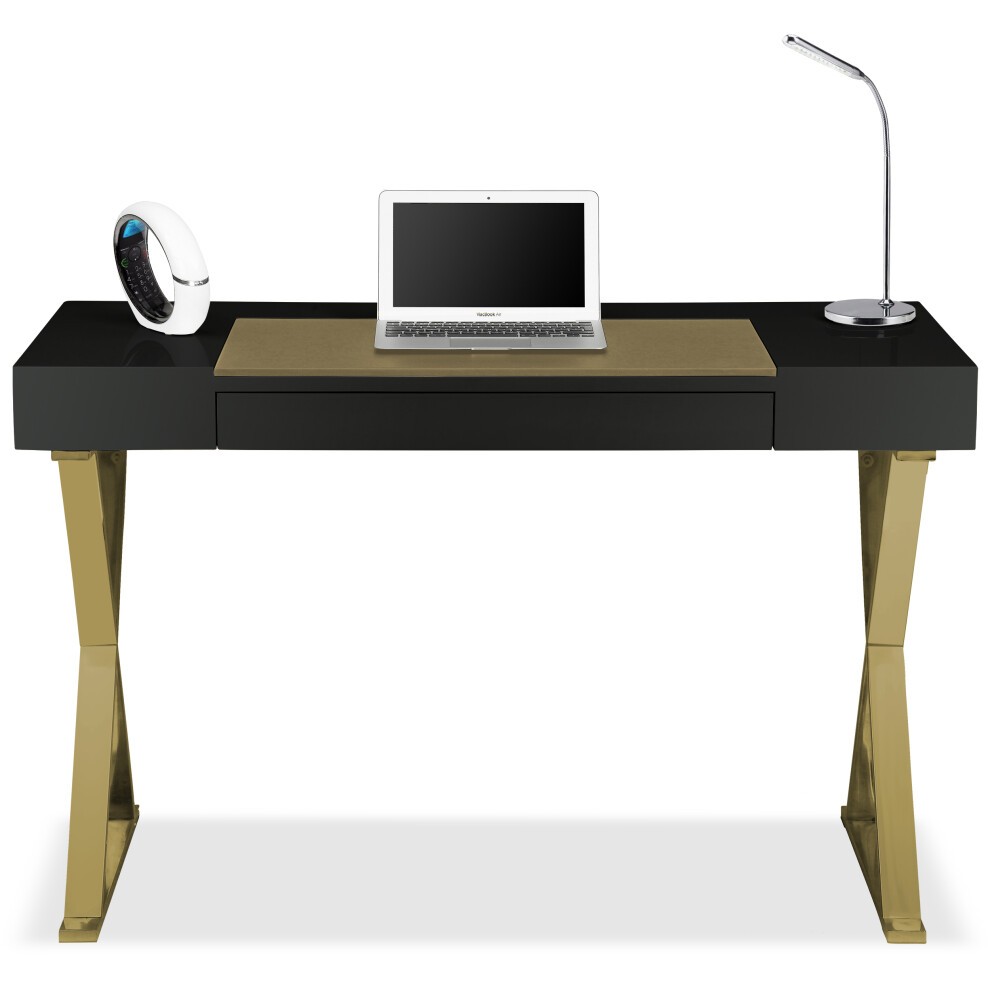 Centurion Supports Adonis Single Drawer Black Gold Ergonomic Computer Desk with Leather Pad - image 2
