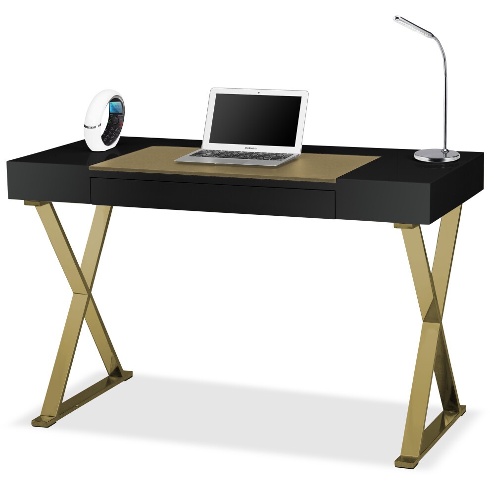 Centurion Supports Adonis Single Drawer Black Gold Ergonomic Computer Desk with Leather Pad - image 3