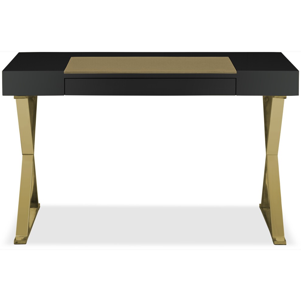 Centurion Supports Adonis Single Drawer Black Gold Ergonomic Computer Desk with Leather Pad - image 4
