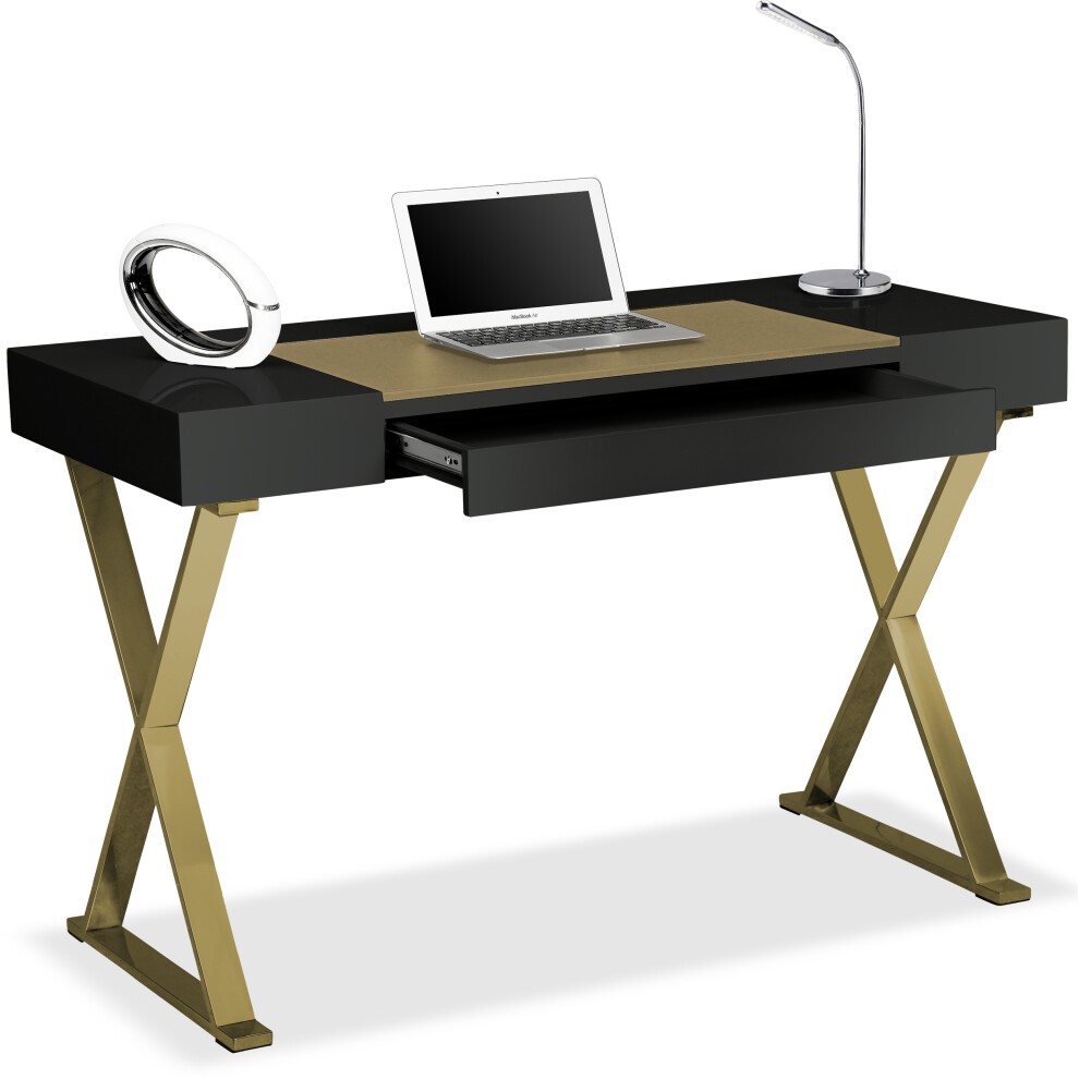 Centurion Supports Adonis Single Drawer Black Gold Ergonomic Computer Desk with Leather Pad - image 5