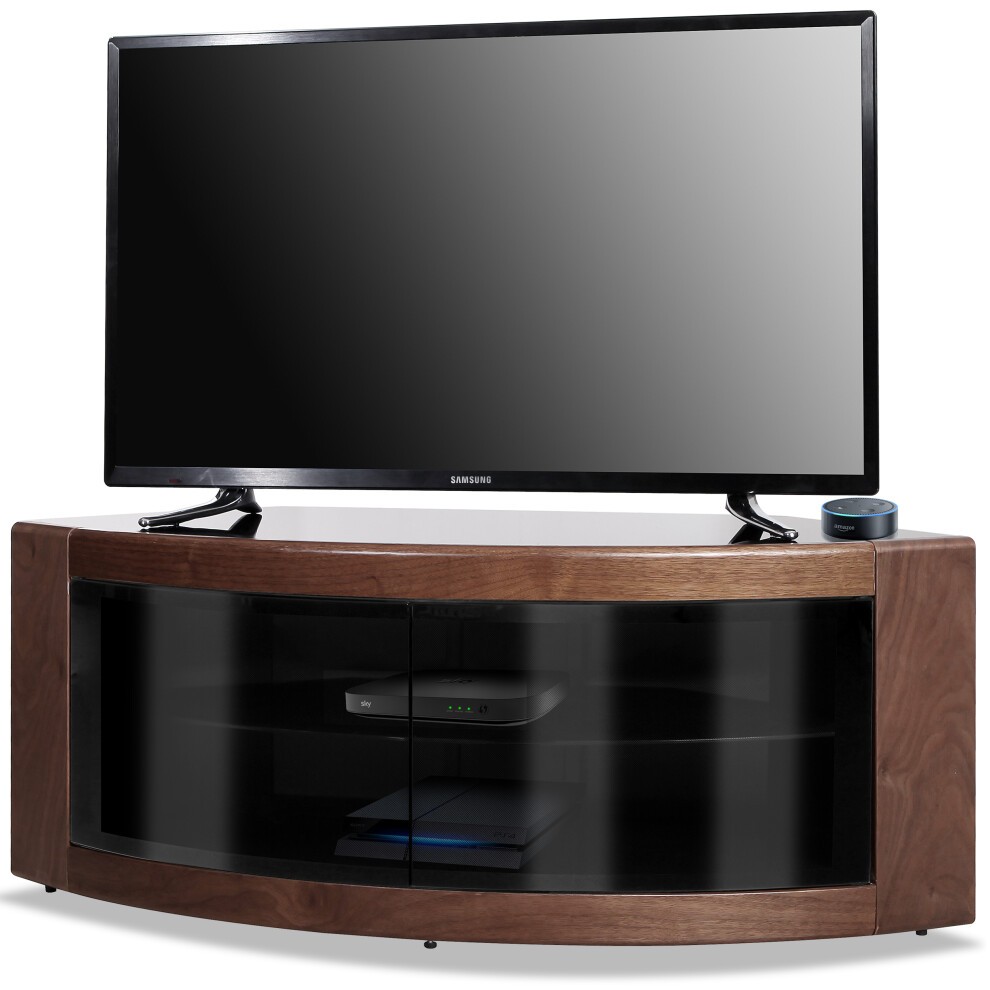 Centurion Supports Pangea 2 Door Black and Walnut Beam-Thru Remote Friendly Corner TV Unit - image 3