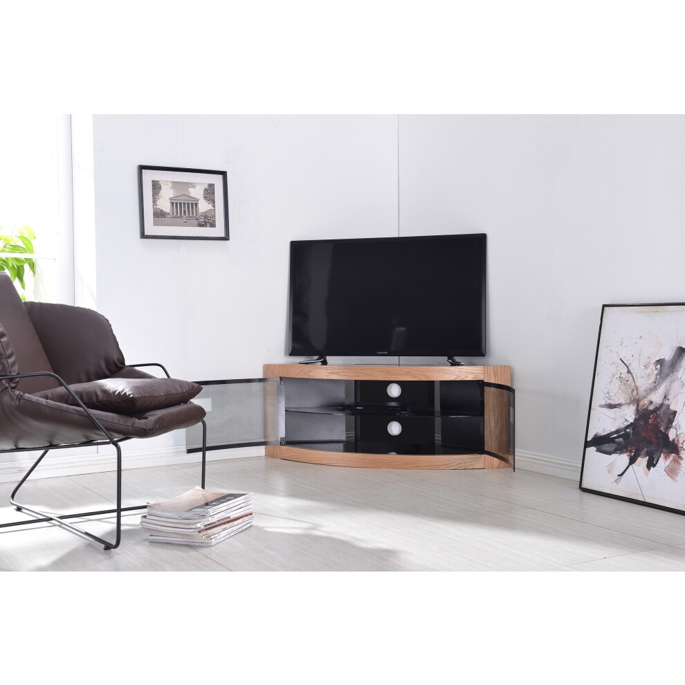 Centurion Supports Pangea 2 Door Oak Beam-Thru Remote Friendly Corner TV Unit - image 5