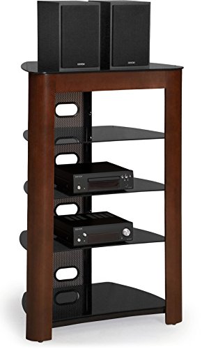 Centurion Supports Zinnia 5 Shelf Black Glass with Walnut Facia Multimedia Stand - image 2