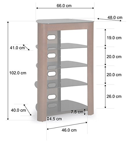 Centurion Supports Zinnia 5 Shelf Black Glass with Walnut Facia Multimedia Stand - image 3