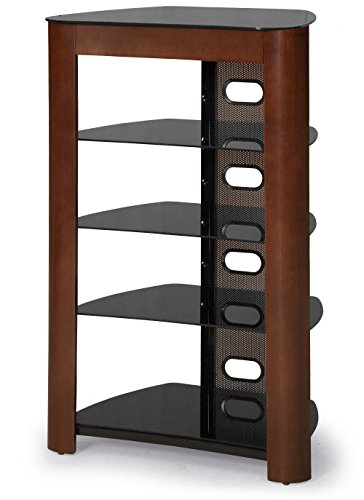 Centurion Supports Zinnia 5 Shelf Black Glass with Walnut Facia Multimedia Stand - image 4