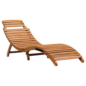 Large brown acacia wood folding sun lounger with a curved design, featuring slatted seating for comfort and adjustable reclining positions.