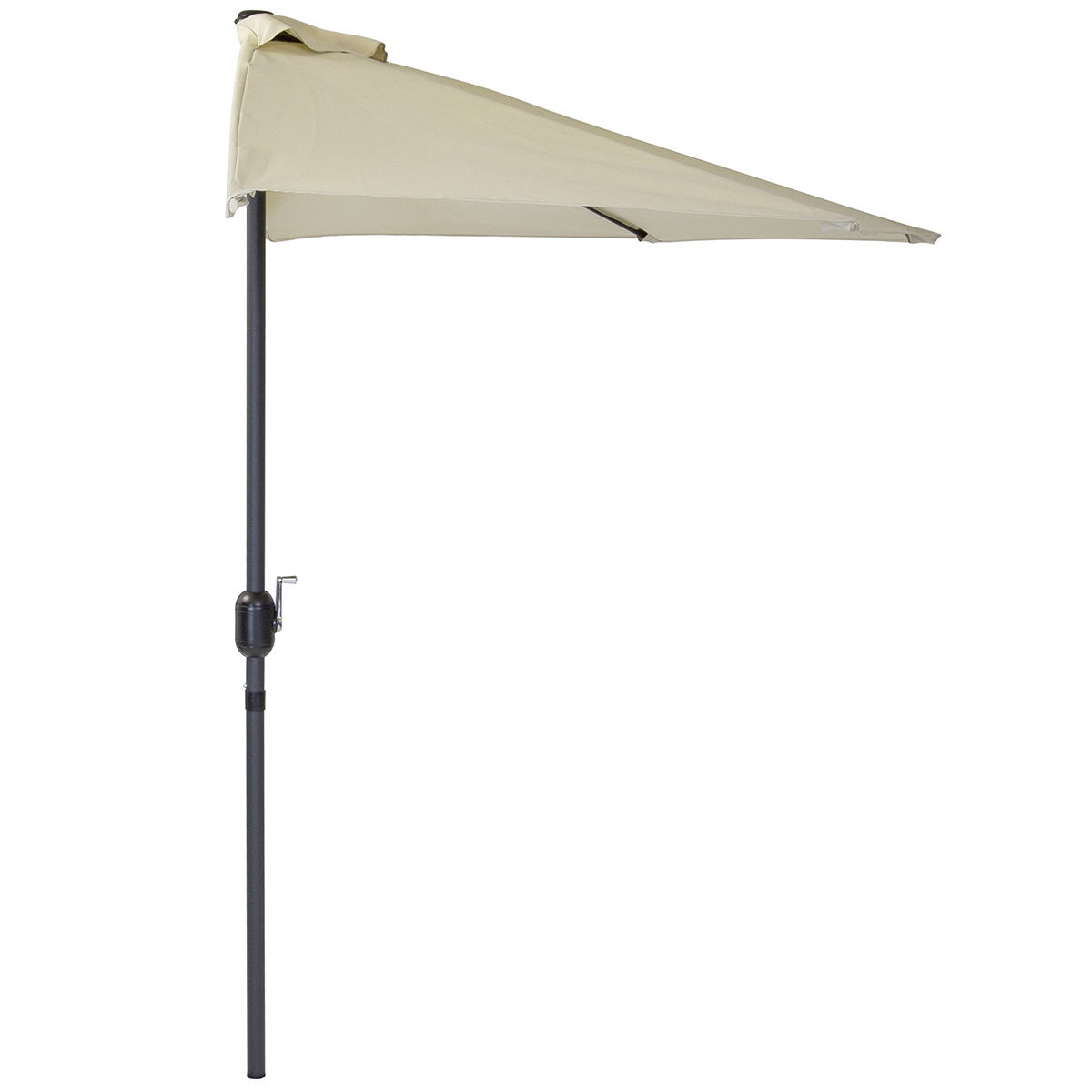 Beige 2.7m half canopy parasol with a crank mechanism, featuring a sturdy metal pole and a sleek, modern design, ideal for providing shade outdoors.