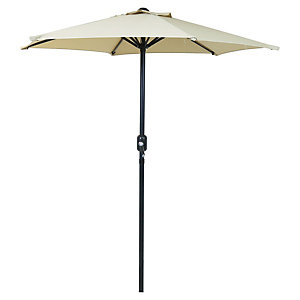 Beige patio market garden parasol with a crank function, featuring a powder-coated steel frame and a spacious canopy, suitable for outdoor use.
