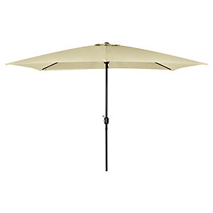 Beige rectangular garden parasol umbrella with a hard-wearing steel frame, measuring 3x2 meters, featuring a sleek design and adjustable height.
