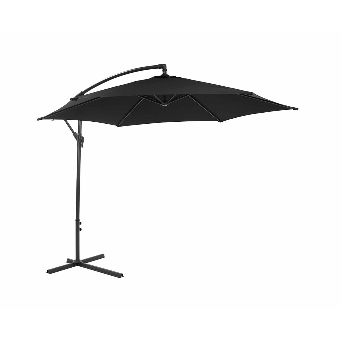 Black cantilever patio umbrella with a 3m diameter, featuring a sturdy metal frame and a sleek, modern design, perfect for providing shade in garden or outdoor spaces.