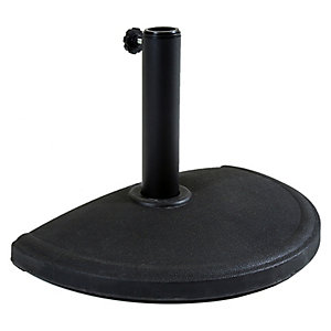 Dark grey concrete half base designed for a half canopy umbrella, featuring a sturdy, curved shape and a central pole holder with a tightening knob.